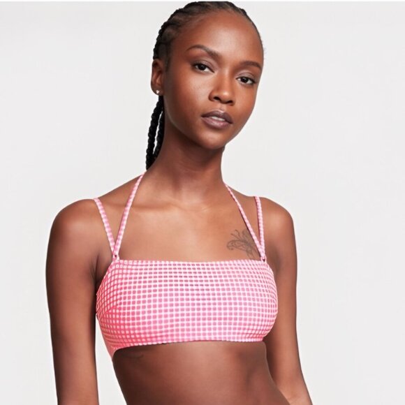 Victoria’s Secret ✦ Gingham Charm Bandeau ✦ Pink White Bikini Top S NWT - Picture 2 of 5